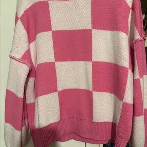 Pink and White Checkered Sweater